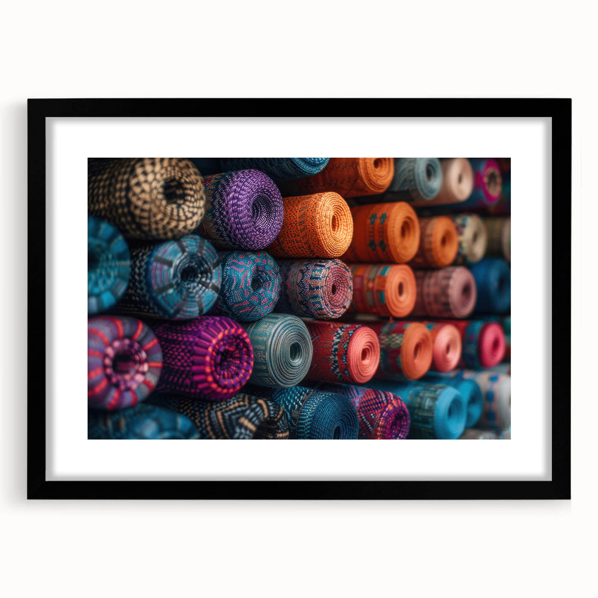 Abstract art print depicting vibrant, colorful Central American scenery on a large textured canvas.