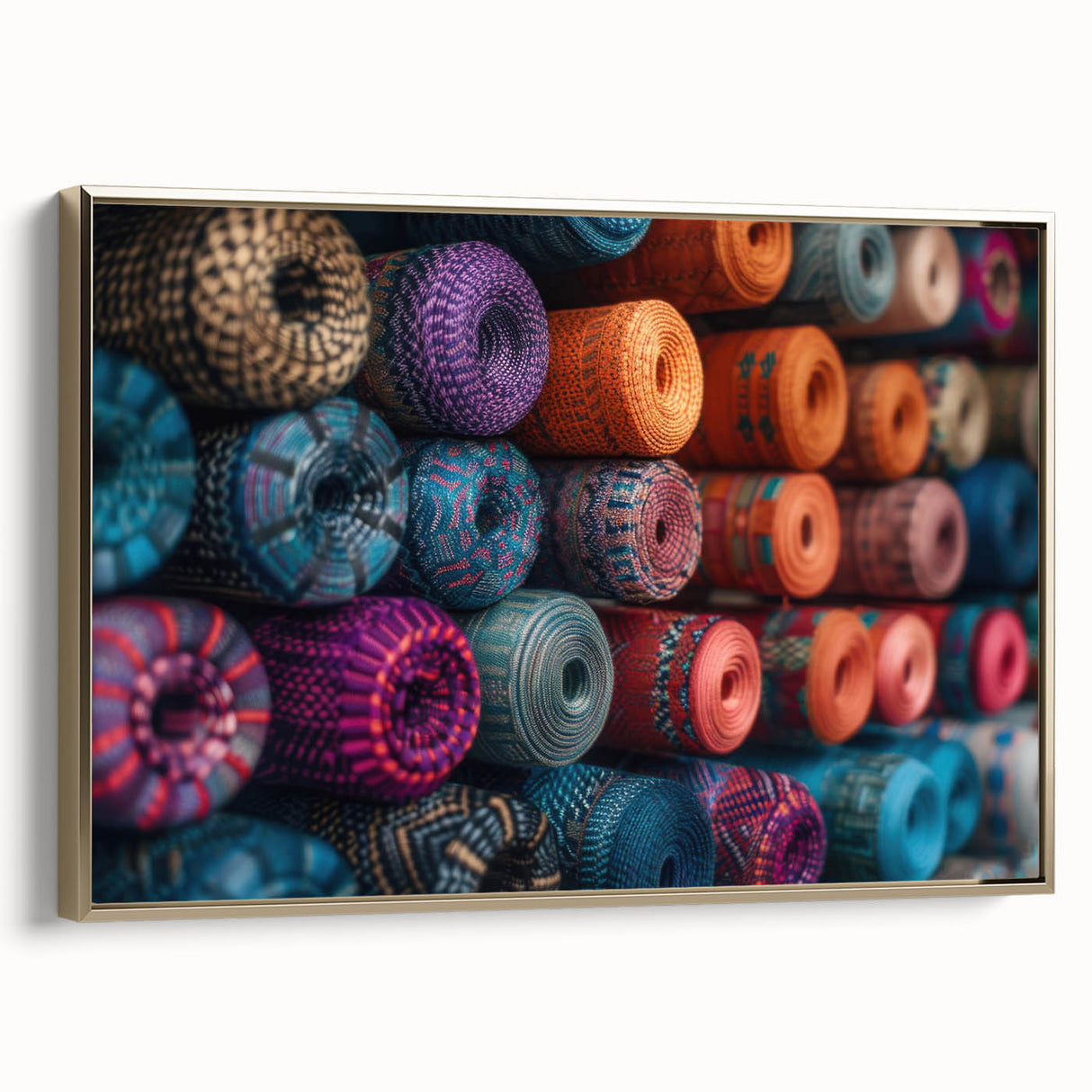 Framed canvas wall art featuring a vintage-style landscape painting of a Guatemalan scenery in black and gold tones.