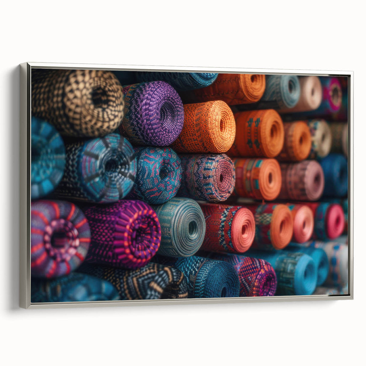 Framed canvas depicting a vintage landscape painting of a Guatemalan scenery in vivid colors.