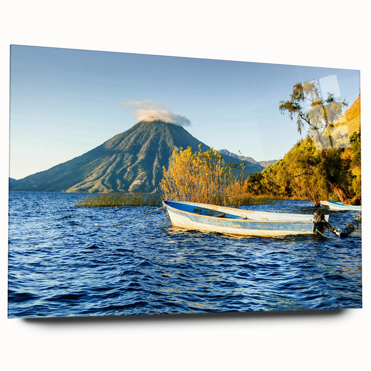 Large abstract wall art of a Nicaraguan landscape on acrylic glass, featuring earthy tones.
