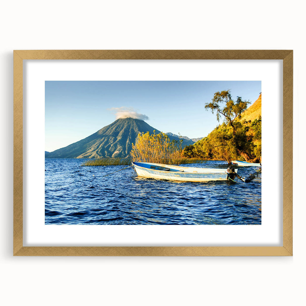 Extra large abstract art print featuring a colorful, textured depiction of Central America, framed in gold.