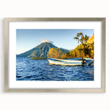 Textured abstract art print depicting a Central American scenery in muted earth tones, framed in silver.