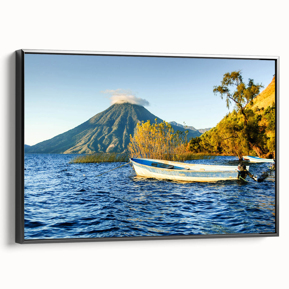 Black and white landscape art of a Nicaraguan scenery on a framed canvas, ideal for bedroom decor.