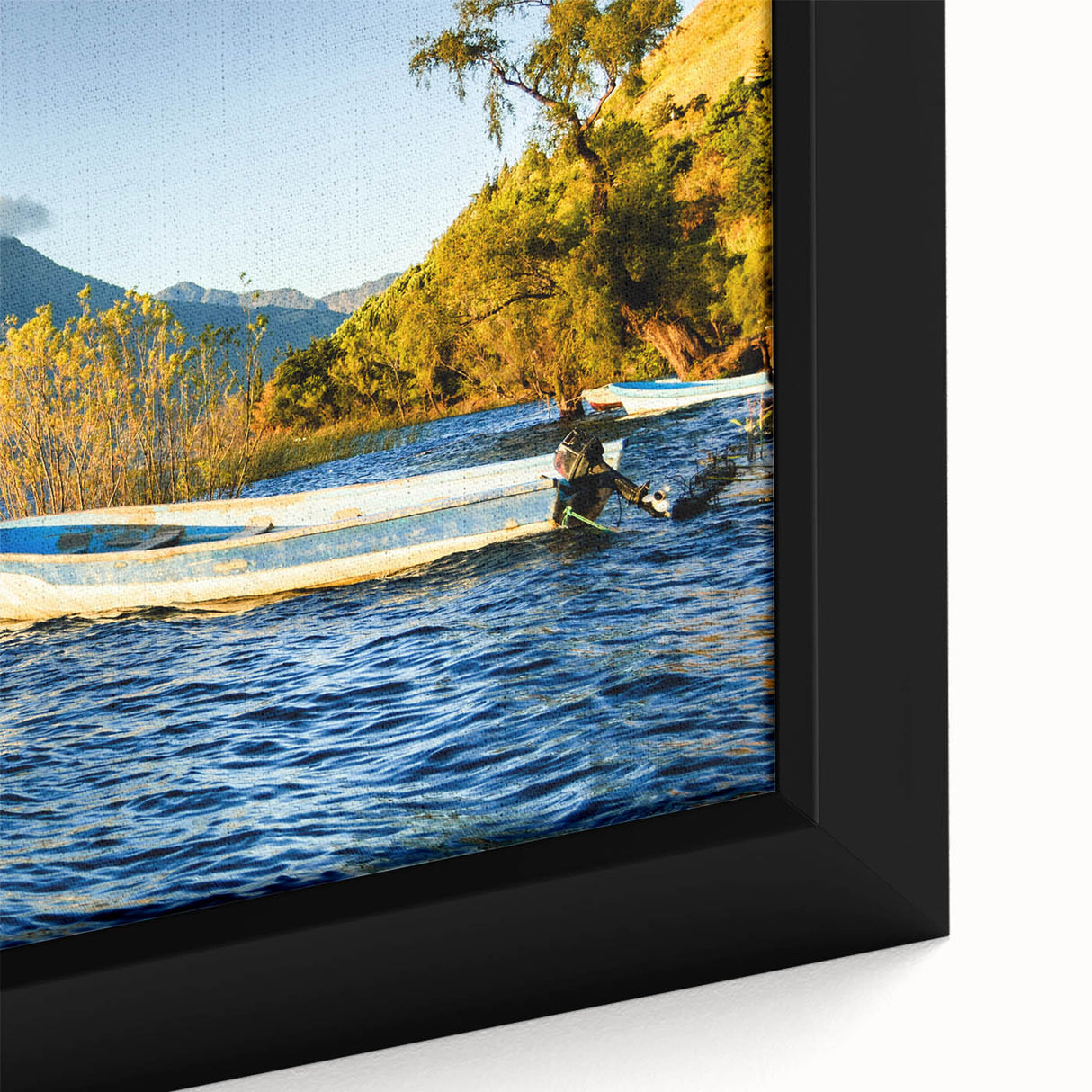 Framed canvas featuring a textured, colorful depiction of a Central American landscape, ideal for living room decor.