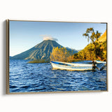 Framed canvas featuring a vintage-style landscape painting of Nicaragua with black and gold tones.