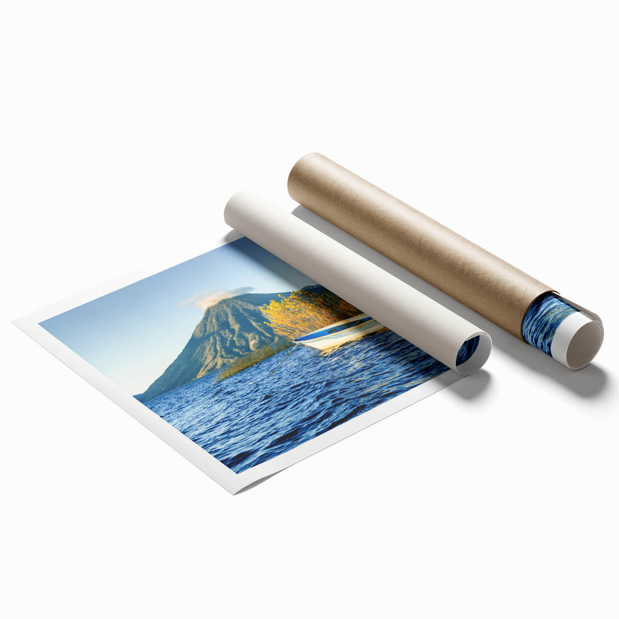 Art deco poster of a Central American scenery in muted green and brown tones on rolled print.
