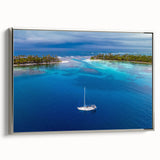Landscape art painting of Central America with vibrant colors on a framed canvas, ideal for enhancing living room decor.