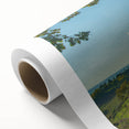 Art deco poster depicting a serene Albanian landscape on rolled canvas, ideal for nursery wall art.