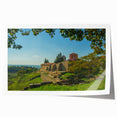 Extra large rolled print of a European Albanian scenery with muted green and blue tones, ideal for dining room wall art.
