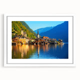 Textured abstract art print of a European landscape in muted earth tones, framed in white, ideal for bedroom decor.