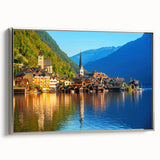 Framed canvas of a vintage-style Austrian landscape in muted earth tones, ideal for bedroom wall decor.