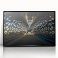 Large abstract wall art depicting a European cityscape in muted gray tones on a black framed acrylic.