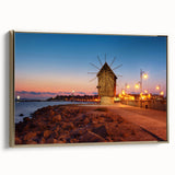 Framed canvas featuring a vintage-style landscape painting of a Bulgarian scenery in muted earth tones.