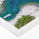 Art deco poster featuring a serene Croatian landscape in soft pastel shades on rolled canvas, suitable for dining room décor.