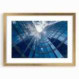 Abstract art print of Prague skyline in muted gold and blue tones on a framed canvas, ideal for dining room decor.