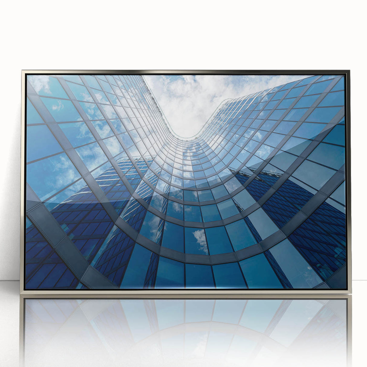 Mid-century modernist Prague scenery in muted earth tones, silver-framed acrylic print, suitable for modern art wall decor.