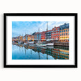 Extra large abstract art print of a colorful European scenery, textured on a black framed mat, ideal for living room decor.