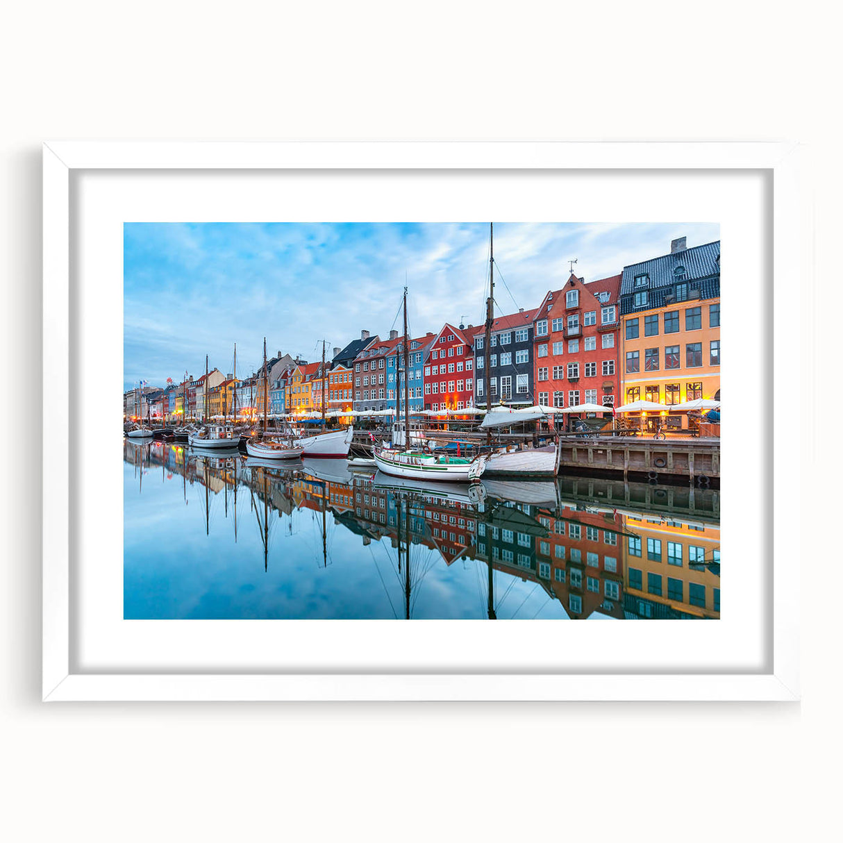 Textured abstract art print of a European Denmark scenery in muted earth tones, framed with a white mat.