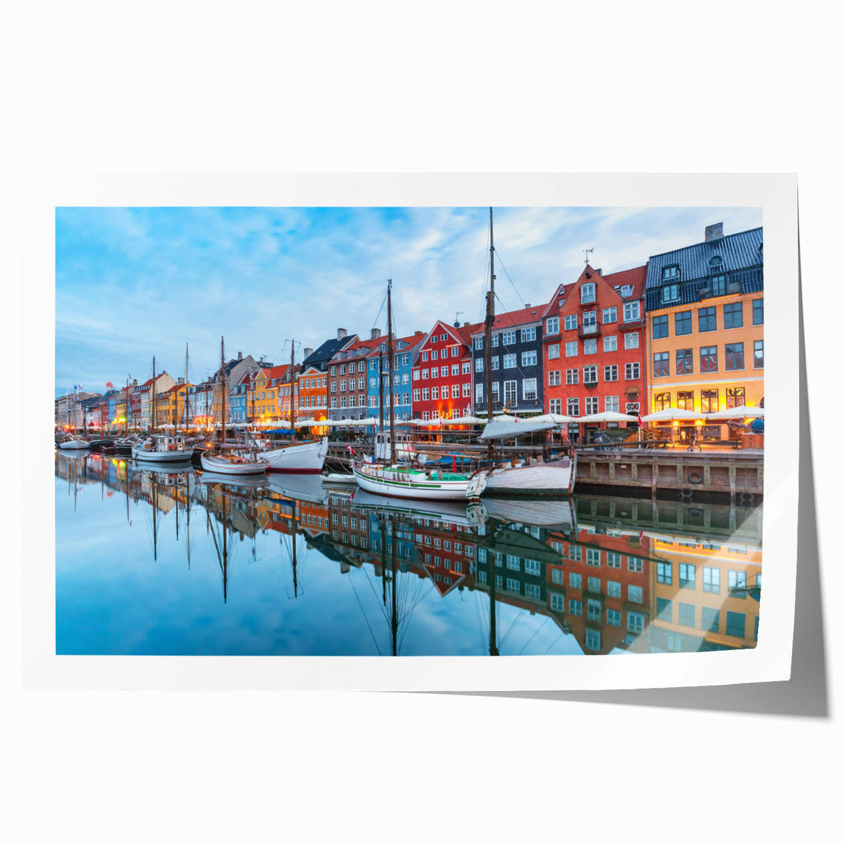 Rolled print of a Danish landscape featuring muted green and earth tones, ideal for art wall dining room ambiance.