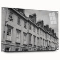 Acrylic glass print of a European cityscape in muted gray and blue tones, suitable for dining room decor.