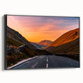 Black and white wall art featuring a vintage poster-style landscape of Cumbria, England on a framed canvas.