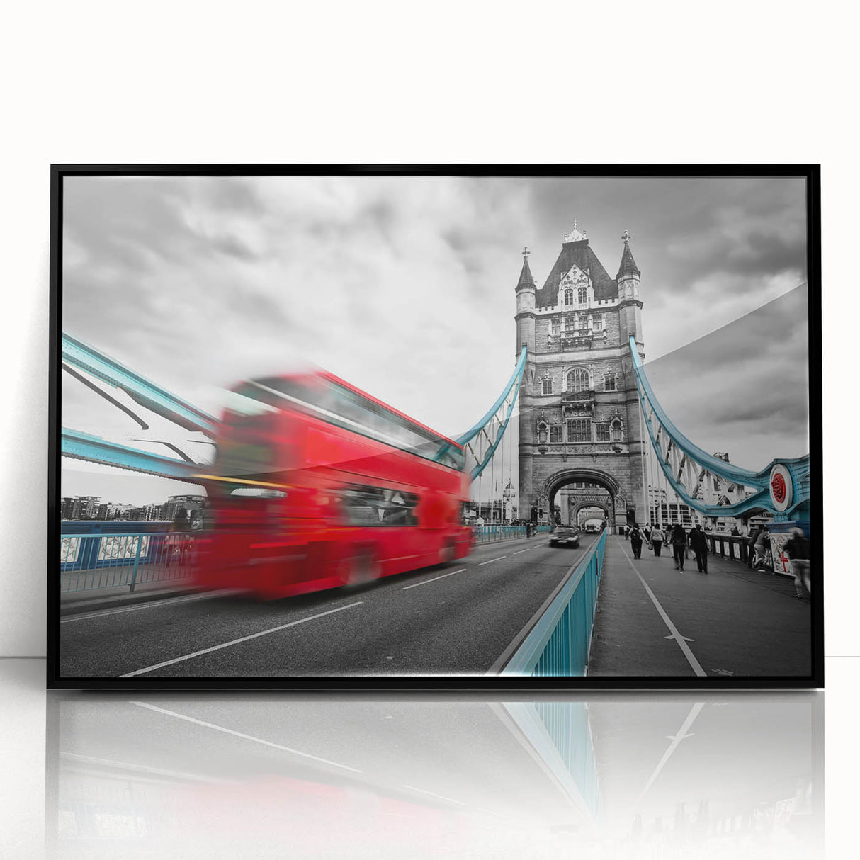 Large abstract wall art depicting the London skyline in black and white tones on a framed acrylic.