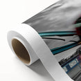 Art Deco poster of London scenery with muted earth tones on rolled canvas, ideal for nursery wall art.