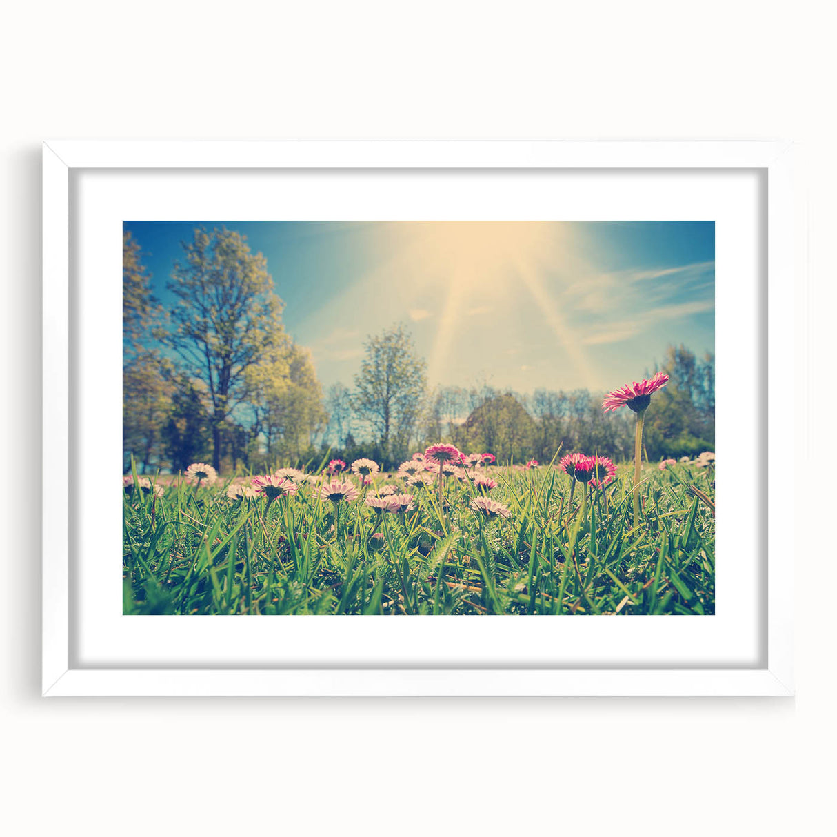 Textured abstract art print of a European landscape in muted earth tones on a white framed canvas.
