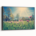 Black and white framed canvas of a vintage European landscape, ideal for bedroom wall decor.