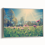Framed canvas depicting a vintage-style Estonian landscape in muted gray and black with colorful accents.