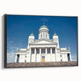 Framed canvas of a black and white vintage landscape painting of Europe, ideal for bedroom wall decor.