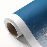 Art Deco poster featuring a serene Finnish landscape on rolled canvas, with soft blue and green tones.