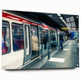 Acrylic print of a large abstract depiction of Lyon, France, with vibrant blue and green hues, ideal for dining room decor.
