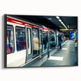 Black and white wall art featuring a vintage poster style landscape of Lyon, France on framed canvas.