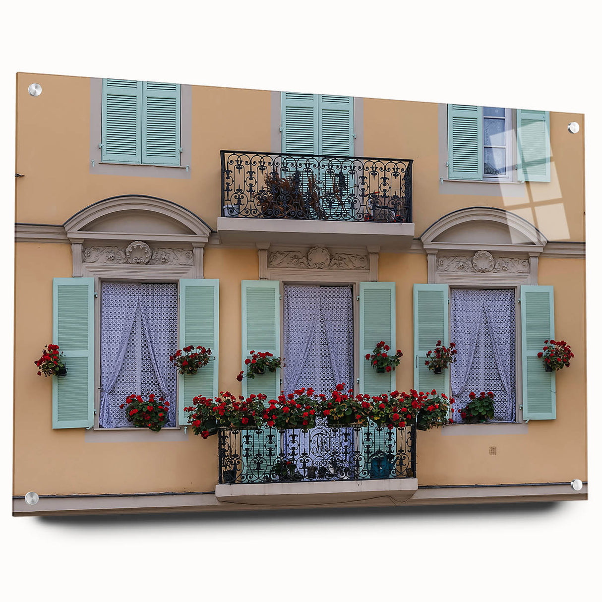 Acrylic print of a large abstract depiction of Nice, France in muted blue and green tones.