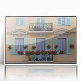 Mid-century modernist art depicting the Nice, France skyline in pastel shades on a framed acrylic print.