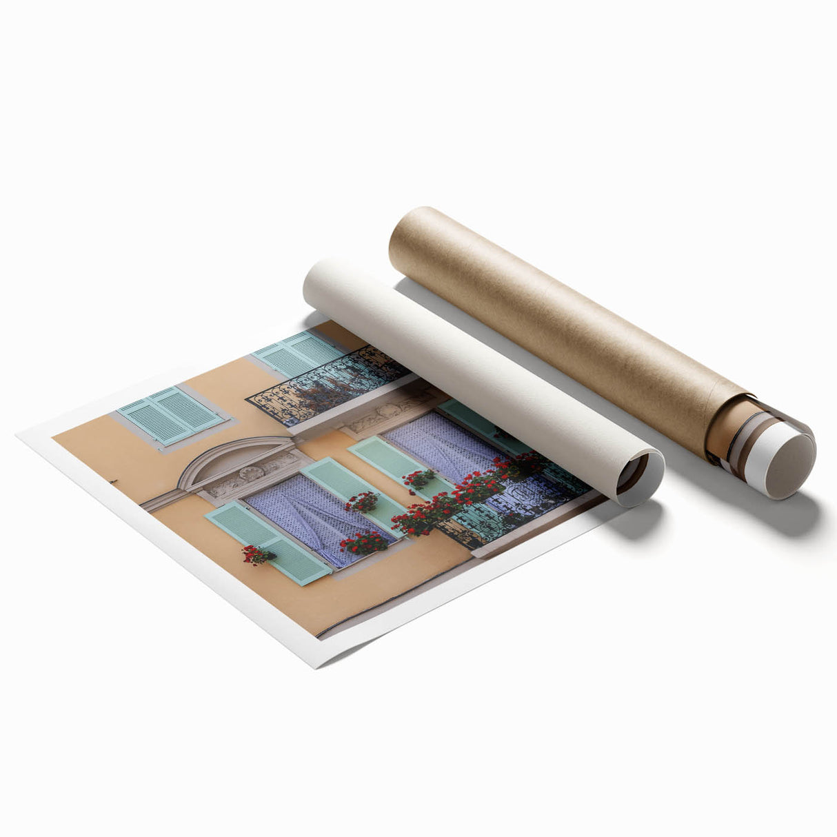Extra large rolled print of a muted floral scene in Nice, France, ideal for classy bathroom wall art.