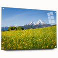 Acrylic print of a Bavarian landscape in vibrant greens and blues, suitable for bedroom or dining room decor.