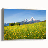 Framed canvas of a Bavarian landscape in muted earth tones, ideal for bedroom wall art.