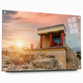 Acrylic glass print of a Crete, Greece landscape in soft blue and white tones, ideal for bedroom or dining room decor.