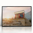 Large abstract wall art of a European scenery in Crete, Greece, with muted earth tones on a framed acrylic.