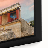 Black wall art featuring a textured, colorful depiction of Crete, Greece on a framed canvas, ideal for living room decor.