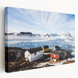 Large canvas print of a Greenlandic landscape with muted green and blue tones, ideal for kitchen wall art.