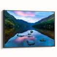 Black and white landscape art painting of a scenic Irish countryside on framed canvas, ideal for bedroom wall decor.