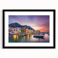 Extra large framed wall art of abstract Capri scenery in vibrant colors, perfect for living room decor.