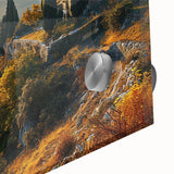 Mid-century modernist acrylic print of Tuscan landscape in muted earth tones, ideal for dining room art.