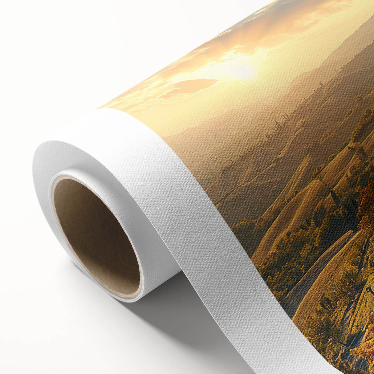 Art deco poster of Tuscany landscape in muted earth tones on rolled canvas, ideal for nursery wall art.