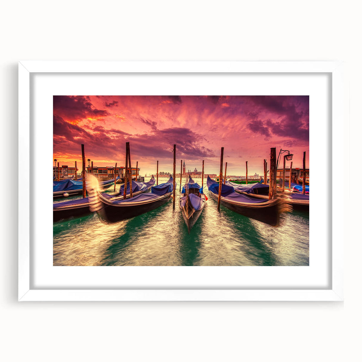 Textured art print of an abstract Venice scenery in muted earth tones on a framed canvas, ideal for bedroom ambiance.