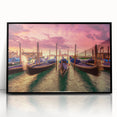 Large abstract wall art depicting a Venice scenery in muted gray and blue tones on framed acrylic.
