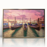 Framed acrylic print of a Venice scenery in muted gold and blue tones, suitable for modern art wall decor.
